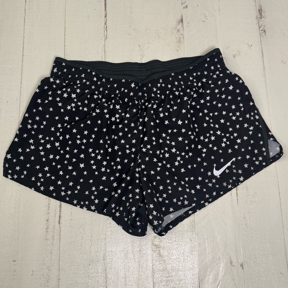 Nike Women's Black Star-Print Athletic Shorts with White Swoosh